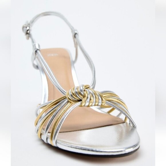 ZARA METALLIC KNOT STRAP SANDALS - Picture 3 of 5